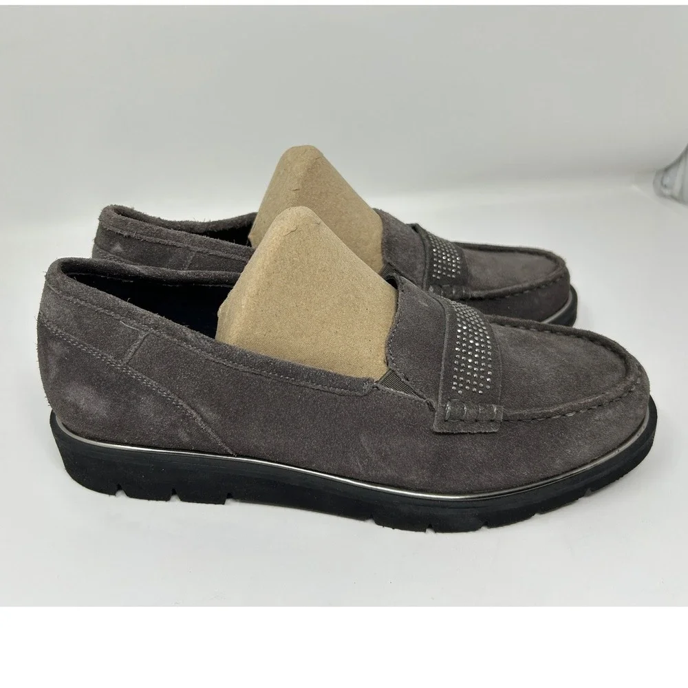Ara HighSoft Men 6.5 Grey Suede Studded Platform Loafers Moc Toe Shoes Cushioned